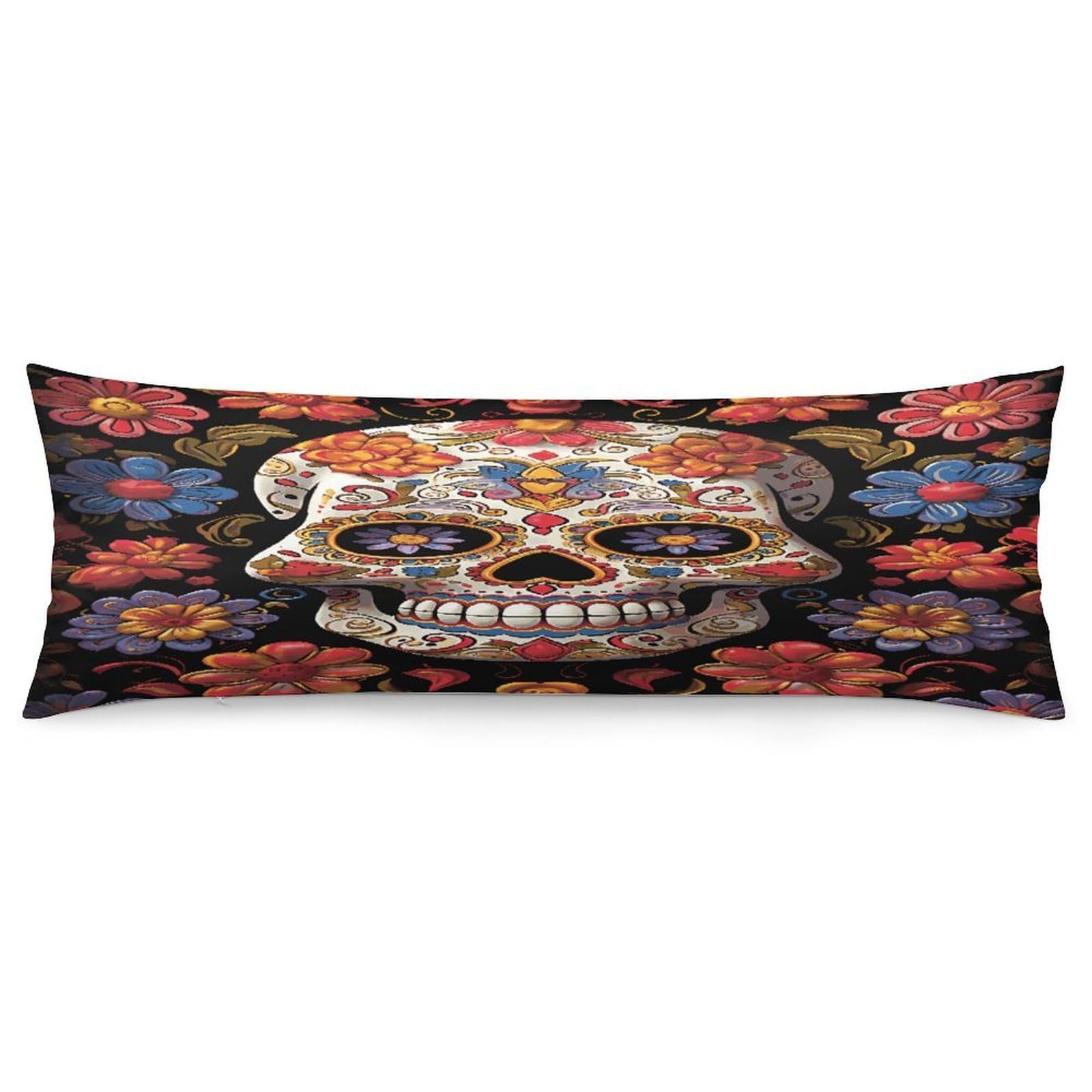 Sugar Skulls Throw Pillow Covers with Silent Zipper Polyester Pillow Protectors Removable Pillow Cases Soft Pillowcase Cozy Pillow Sham Cushion Cover for Sofa Car Bed 20"x54"