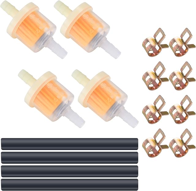 Motorcycle Inline Fuel Filter Line Spring Clips Kit, Inline Fuel Filter Line Hose Clips Kit, 4 Pcs Petrol Filter, 4 Pcs Fuel Hose Pipe, 8 Pcs Hose Clamps Clips for Car Motorcycle Scooter