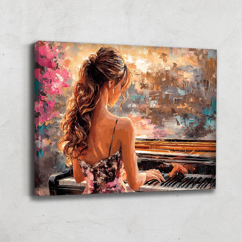 Lavagna da donna con cornice, stampa su tela, musica - decorazione da parete per ufficio - Quadro su tela Musica - idea regalo per musicista - decorazione da parete soggiorno moderno, 120 x 80 cm