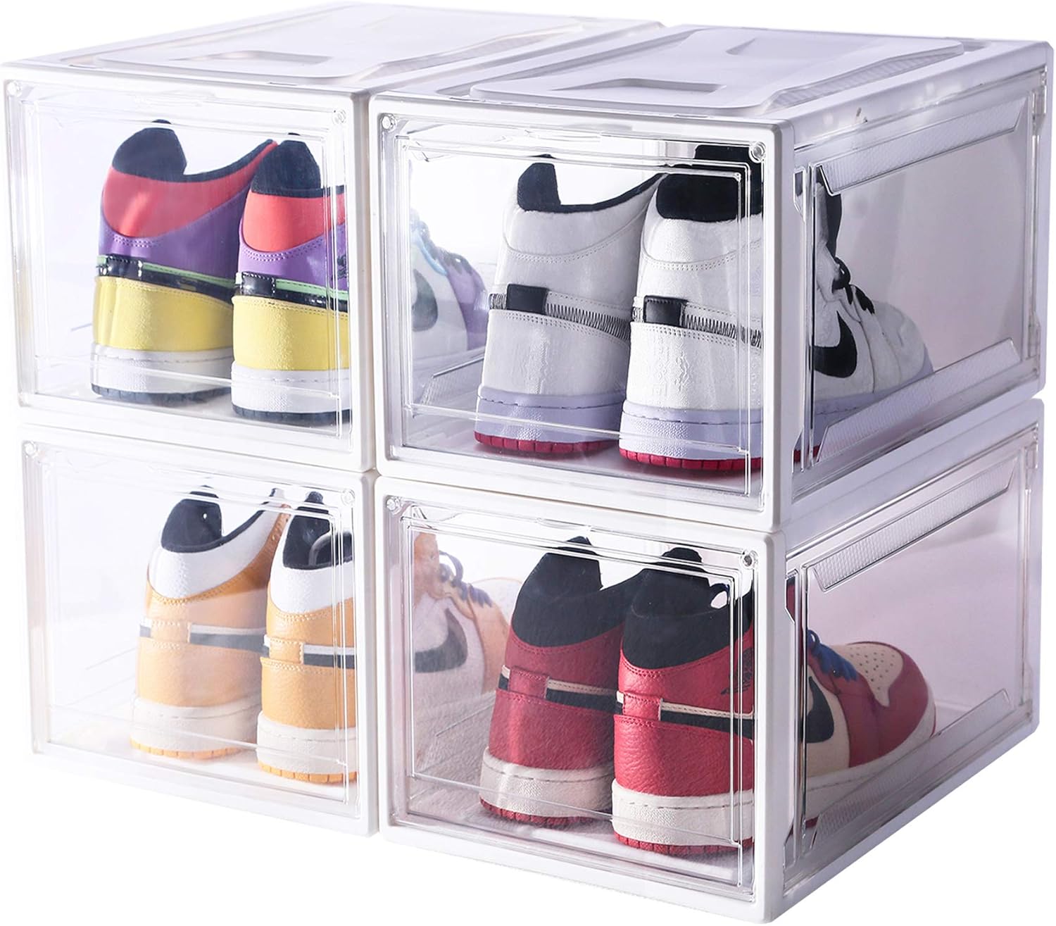 Altratech Shoe Box 4 Pack Drop-Front Shoe Storage Large Size Shoe Organizer Stackable For Shoe Collection Display, Wide, Clear