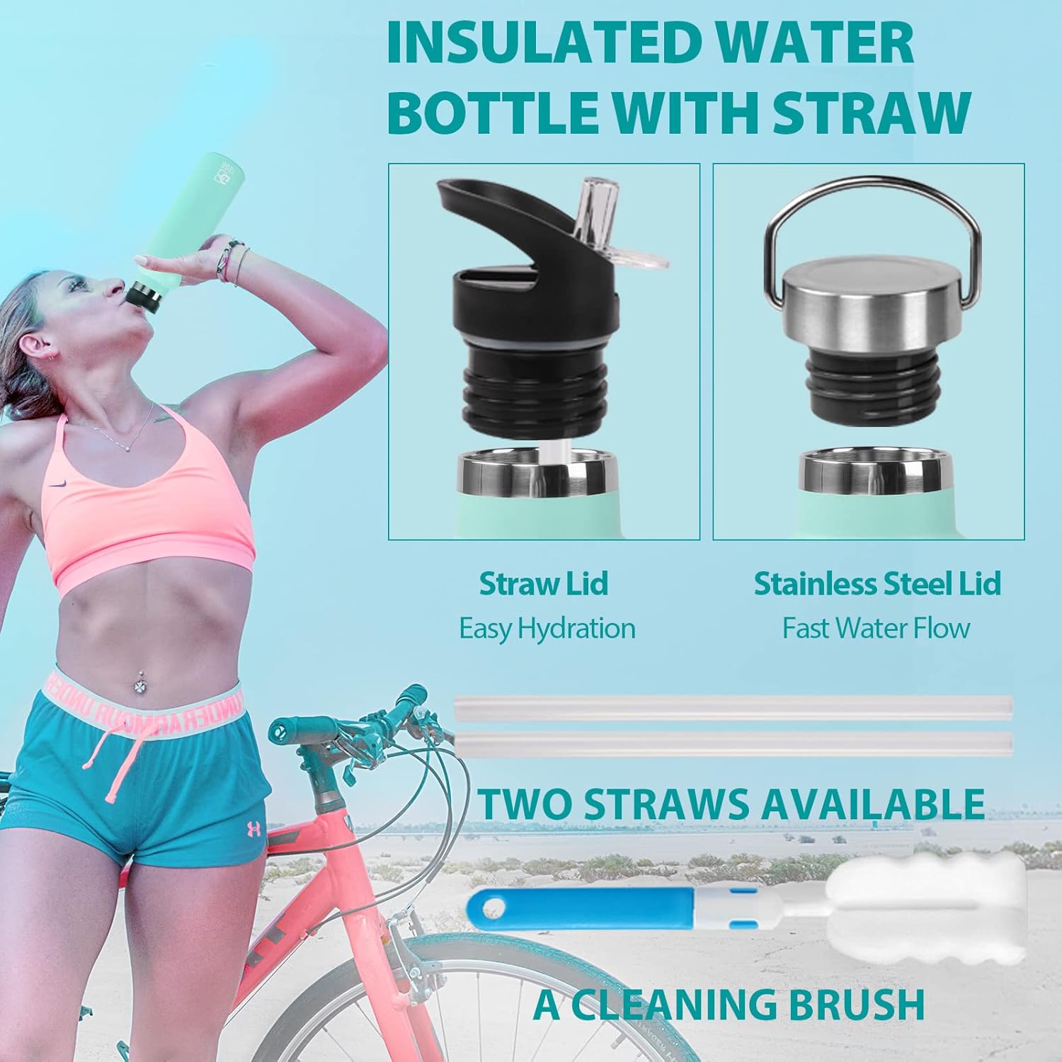 BOGI Insulated Water Bottle, 20oz Vacuum Stainless Steel Water Bottles with Straw & Straw Lid, Leakproof BPA Free Sports Metal Water Bottle-Keeps Drink Hot & Cold for Outdoor Sports Fitness Camping : Sports & Outdoors