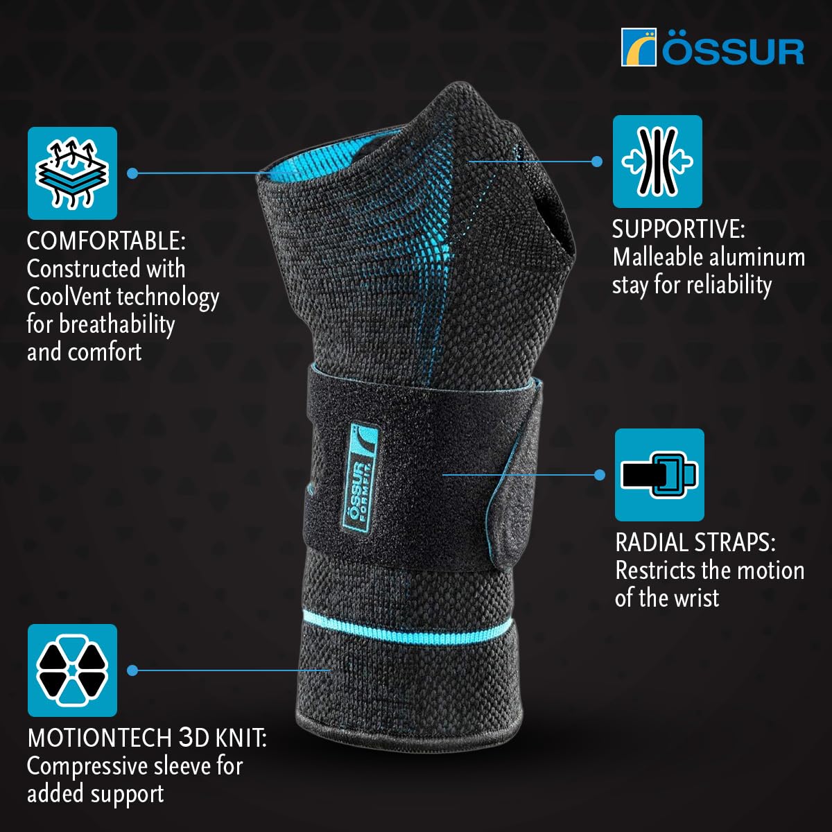 Össur Formfit Pro Wrist Support - Carpal Tunnel, Tendonitis, Wrist Pain Relief - Adjustable Compression Brace for Left Hand, Orthopedic Aid for Arthritis, Sprains, and Sports Injuries - Left/Large