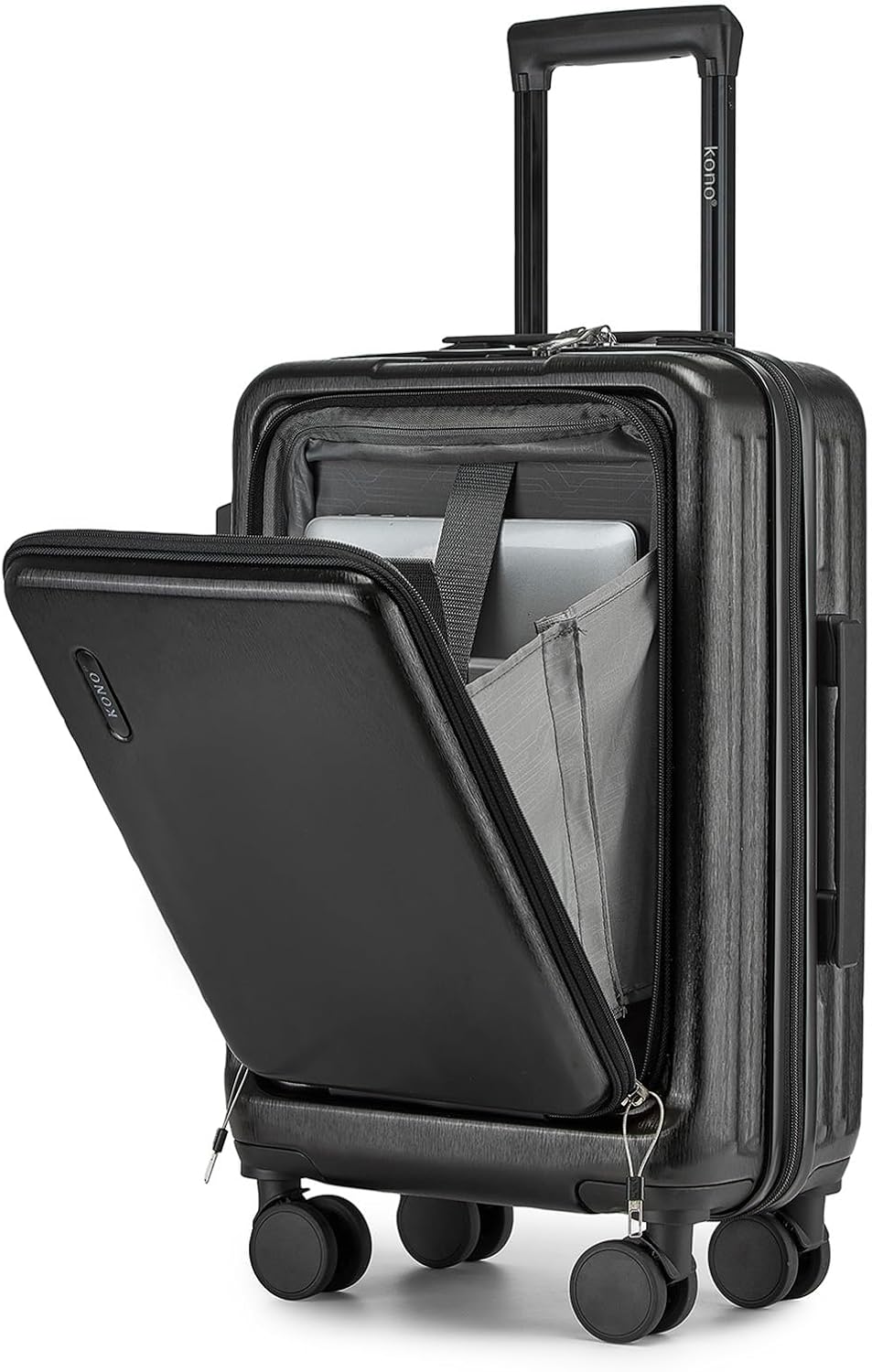 KONO TSA Lock Hardcase Luggage Suitcase Lightweight ABS PC Front Compartment Laptop Compartment Hand Luggage with Wheels Holiday Family Business, Black, 20″ KONO TSA Lock Hardcase Luggage Suitcase Lightweight ABS PC Front Compartment Laptop Compartment Hand Luggage with Wheels Holiday Family Business, Black, 20″