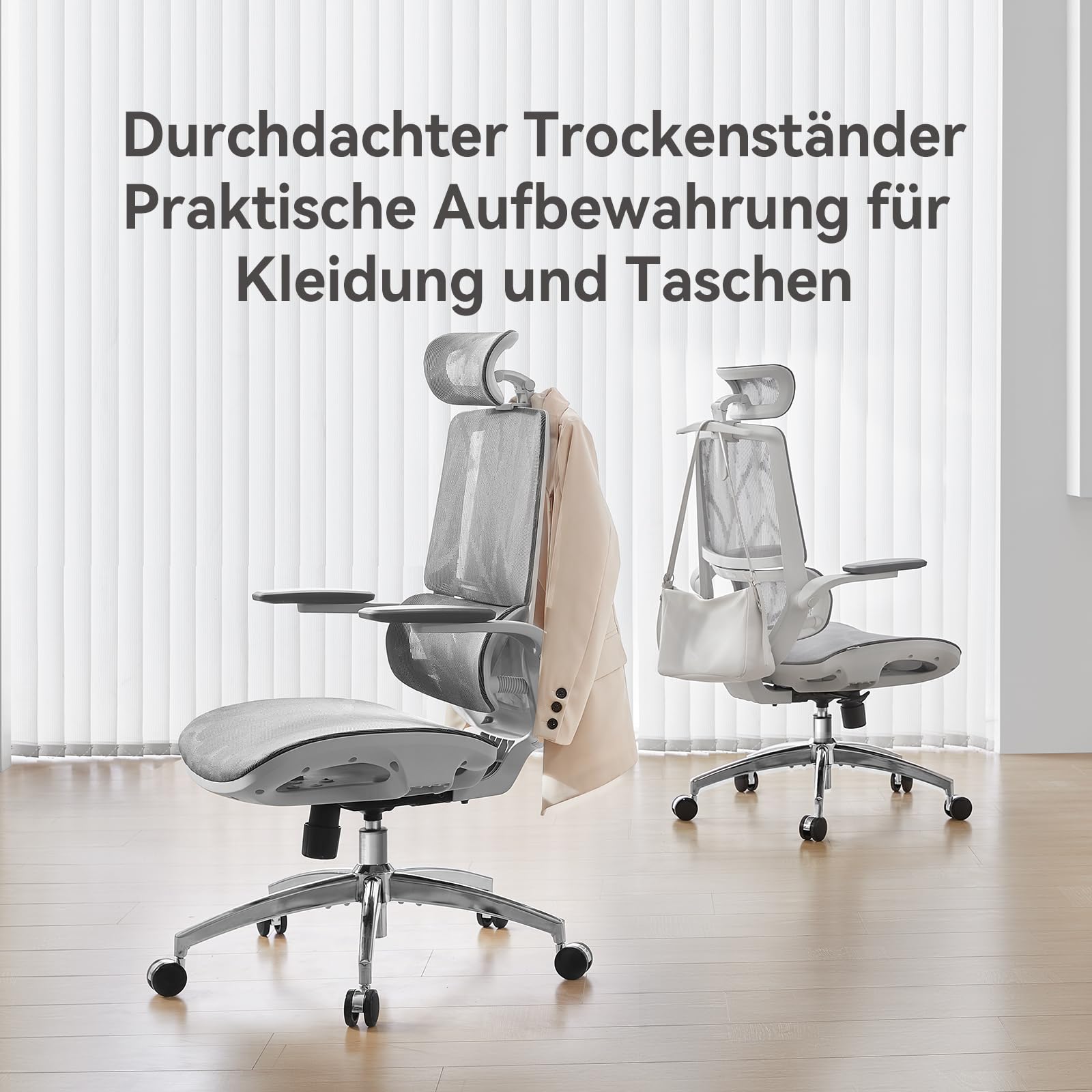 SIHOO M59AS Ergonomischer Bürostuhl mit 3D-koordinierbaren, hochklappbaren Armlehnen, Doppelsitzlehnen-Design und adaptiver Lendenwirbelstütze, Mesh-Schreibtischstuhl für das Homeoffice (Weiß) | 3D Flip-Up Armlehnen, adaptive Lendenwirbelstütze, verstärkt