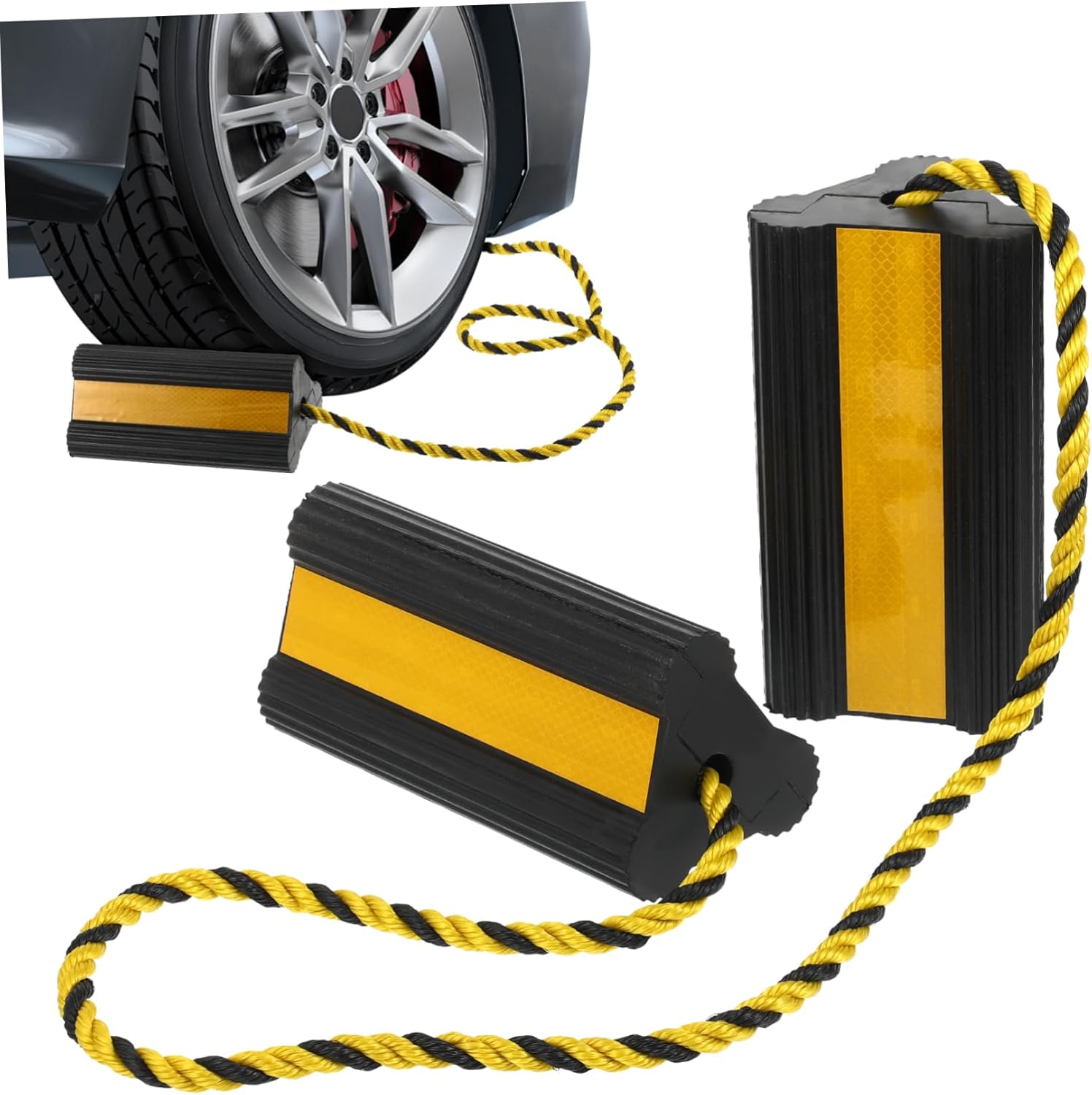 Heavy Duty Yellow Reflective Wheel Chocks Stabilizer for Rvs Campers Motorcycles Car Tire Stoppers