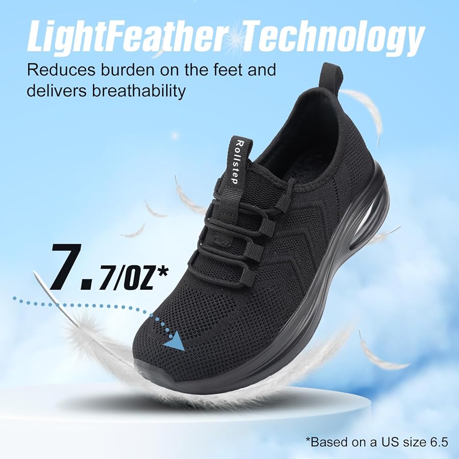 Rollstep Extra Breite Sneaker Damen – Zehenbox Mit Luftkissen, Ultraleicht, Atmungsaktiv, Für Laufen, Tennis, Fitness – Einfacher Slip-On-Verschluss Rollstep Extra Breite Sneaker Damen – Zehenbox Mit Luftkissen, Ultraleicht, Atmungsaktiv, Für Laufen, Tennis, Fitness – Einfacher Slip-On-Verschluss