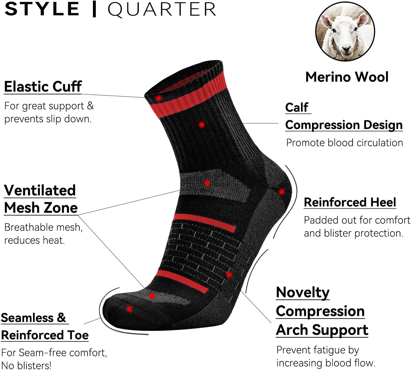 Busy Socks 3 Pack Men's Merino Wool Running Quarter Socks Womens Ankle Thick Cushioned Athletic Socks for Hiking Walking - Image 3