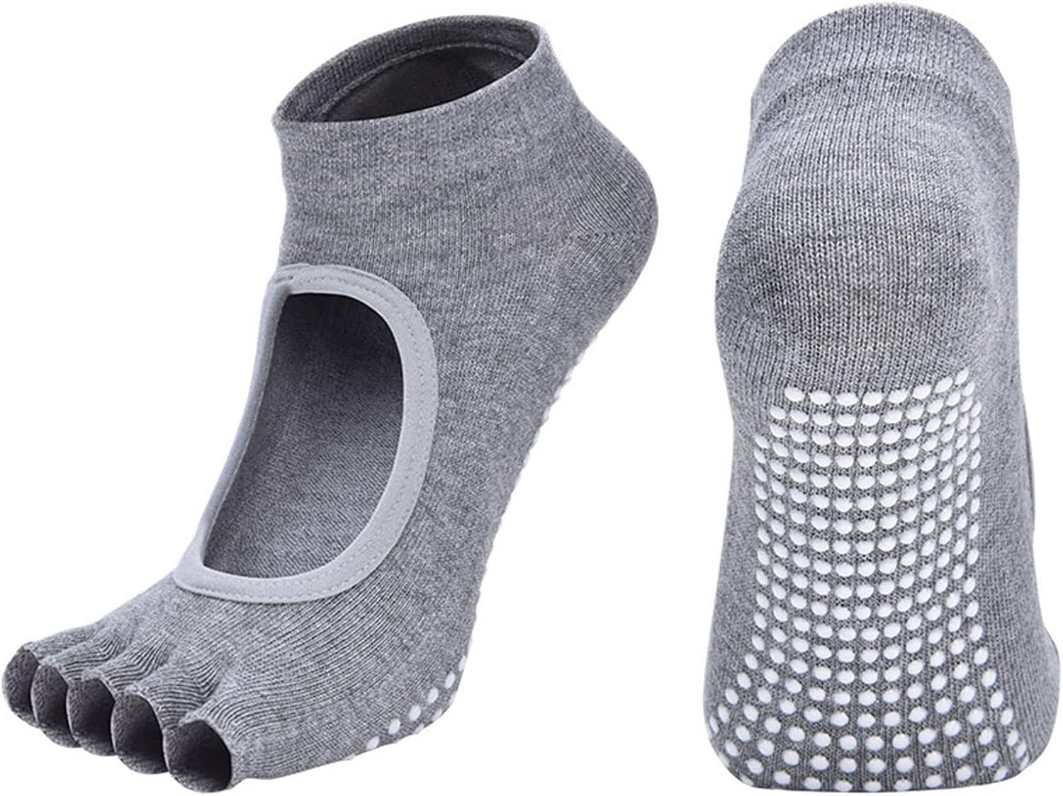 2 Pairs Toeless Yoga Socks Non-Slip Grips for Pilates Ballet Dance Barefoot Workout Cotton Open Toe Sports Socks