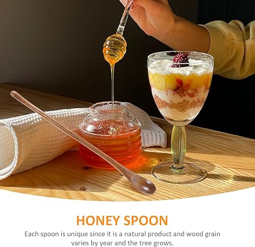 Vista 9 de Operitacx 6 cucharas de madera para mezclar, mango largo, marrón, rústico, cucharas de café y té