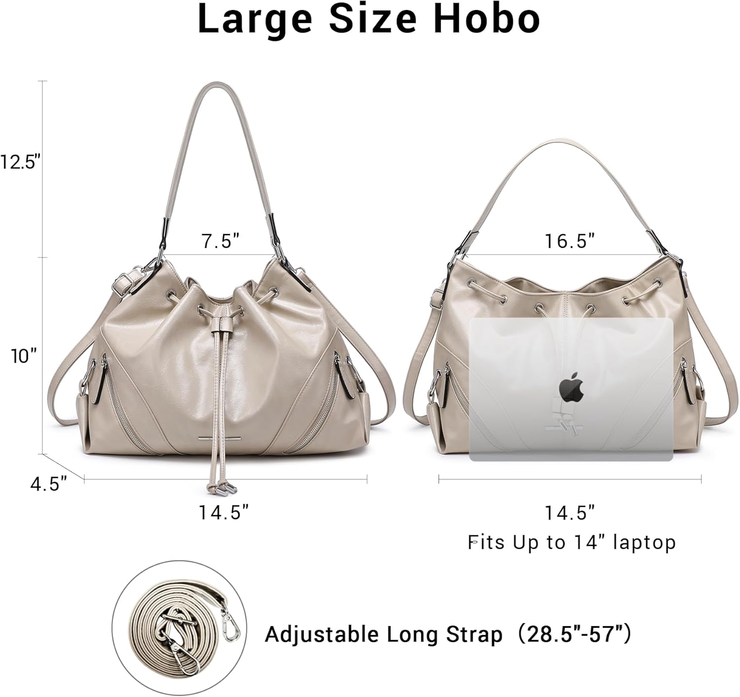 Women's Epoché Large Hobo Bag Drawstring Handbag Purses for Women Bucket Tote Bags for Work/Travel/Commute