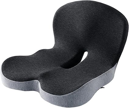 Seat Cushion Anti-Slip Bottom Design Pressure-Reducing Hip Waist Support Memory Foam L-Shaped Integrated Office Chair Seat Cushion Black Gray