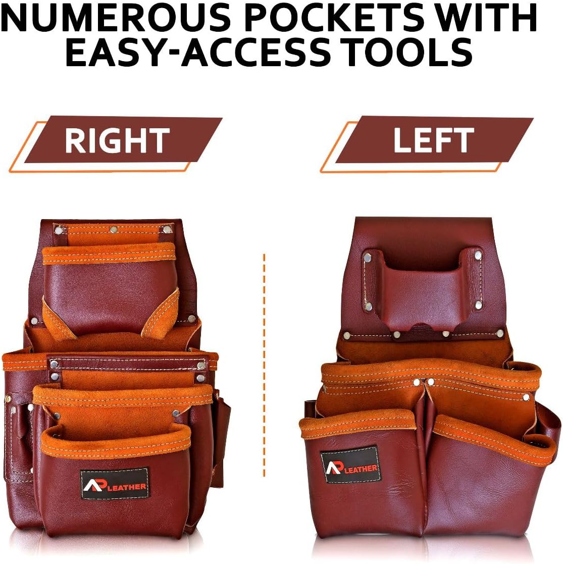 Leather PRO-19 100% Genuine Full Grain Leather Tool Belt/Pouch/Bag, Tool Belt with Suspenders, Comfort Back Support Tool Pouches with Suspenders for Construction,Framers, (Maroon)