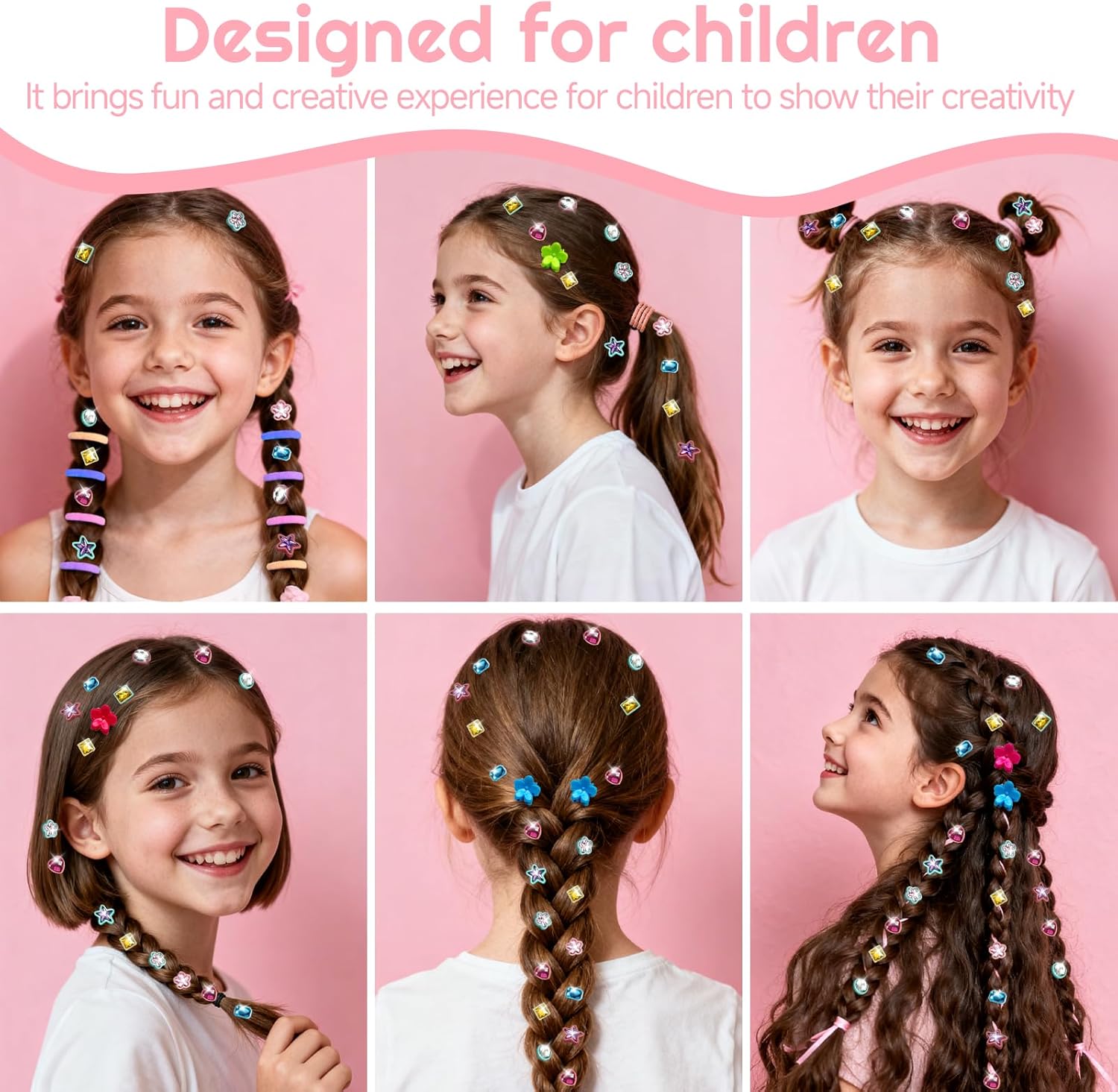 CLRDZN Hair Gem Stamper Kit,Hair Ties and Hair Clips Bling Hair Jewels for Girls Toys, Hair Styling Tool with Reusable Shining Diamonds, Birthday Gifts Toys for Girls Ages 3 4 5 6 8-12