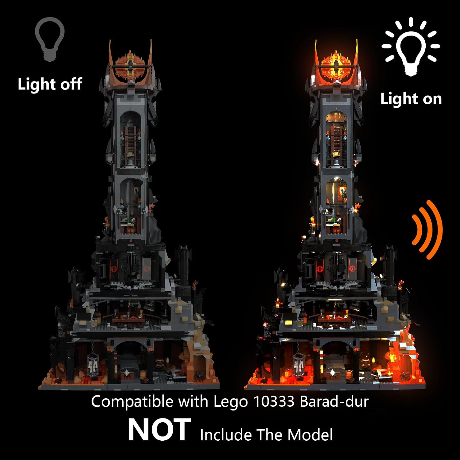 LED Lighting Kit for Lego 10333 The Lord of the Rings Barad-dûr, Decor Light Compatible with Lego Icons Eye of Sauron Dark Tower Castle (Lights Only, No Model) - Sensor Version