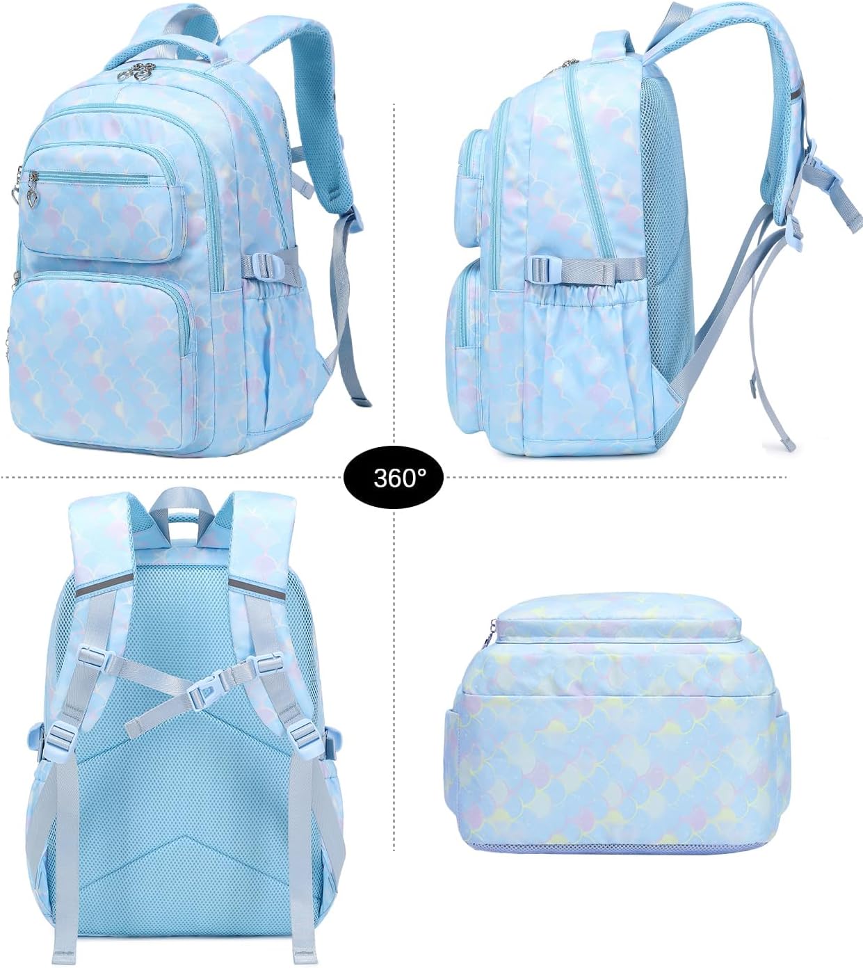 Joyfulife Mermaid Backpack for Girls Backpack with Lunch Box Kids Backpack Elementary Bookbags Primary Middle School Bags for Teens 3 in 1 School Backpack Set - Image 5