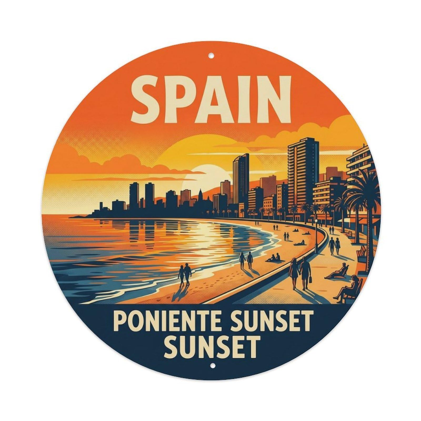 Benidorm Poniente Sunset Spain Landmark Travel Metal Tin Sign