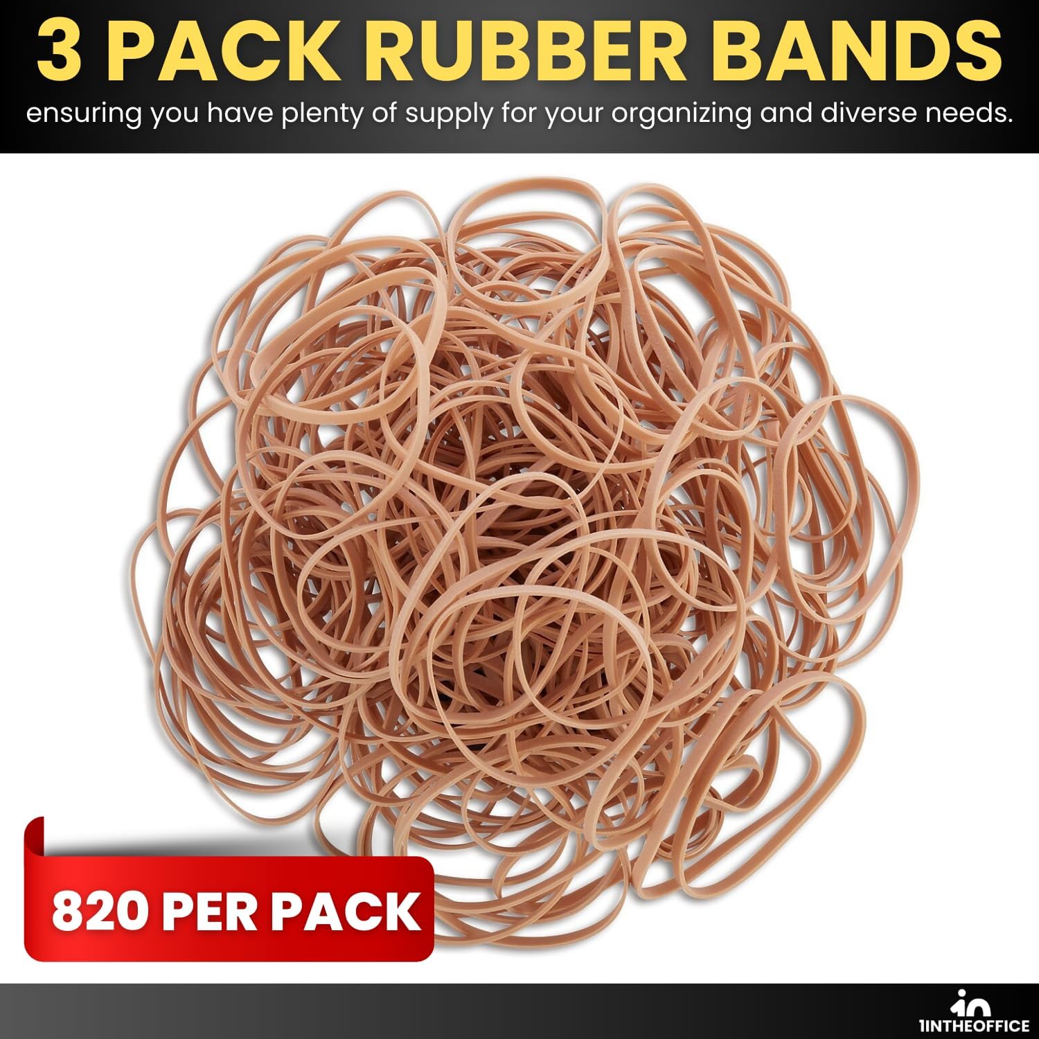 1InTheOffice Rubber Bands Size #32, Wide Rubber Band, Beige, 1 lb/820 Pcs/Bag (3Pack)