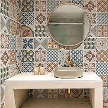 RE-COVERTILES - PS00207 Wall Stickers for Bathroom and Kitchen Tiles 12 Pcs 15 x 15 cm - PS00207 Wall Decoration in PVC Waterproof Mosaic Tiles Azulejos Cement Style