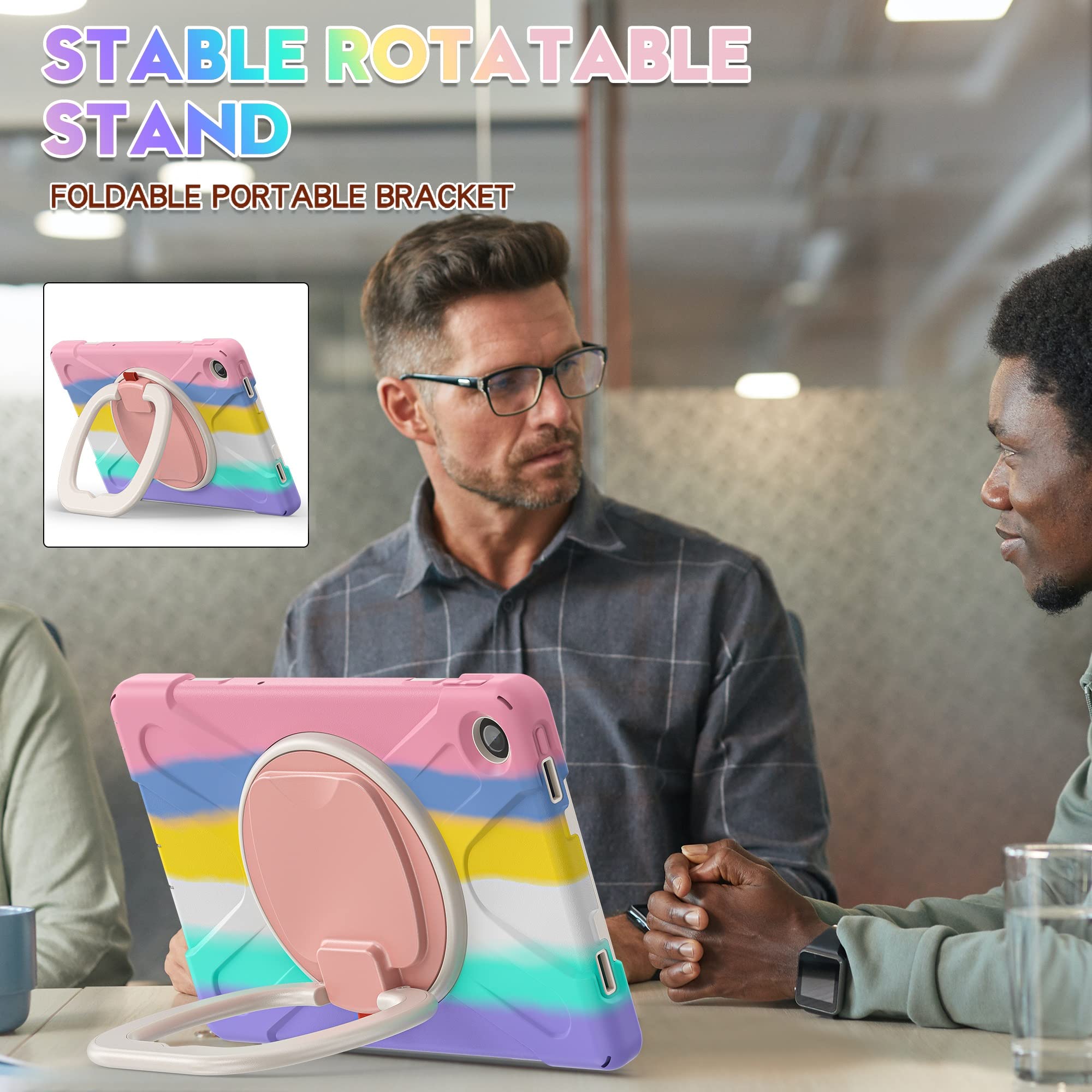 Podróż na tablecie Odporny na wstrząsy ciężki TPU Przypadek Lenovo Tab M10 Plus 2022 10,6 cala TB-125F/128F, Obracający się pasek ramię, ochronną okładkę odporną uderzenie(Colourful Pink)