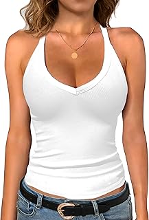 Jar of Love Women's Workout Tank Top with Built-in Shelf Bra-V-Neck Racerback Ribbed Cami
