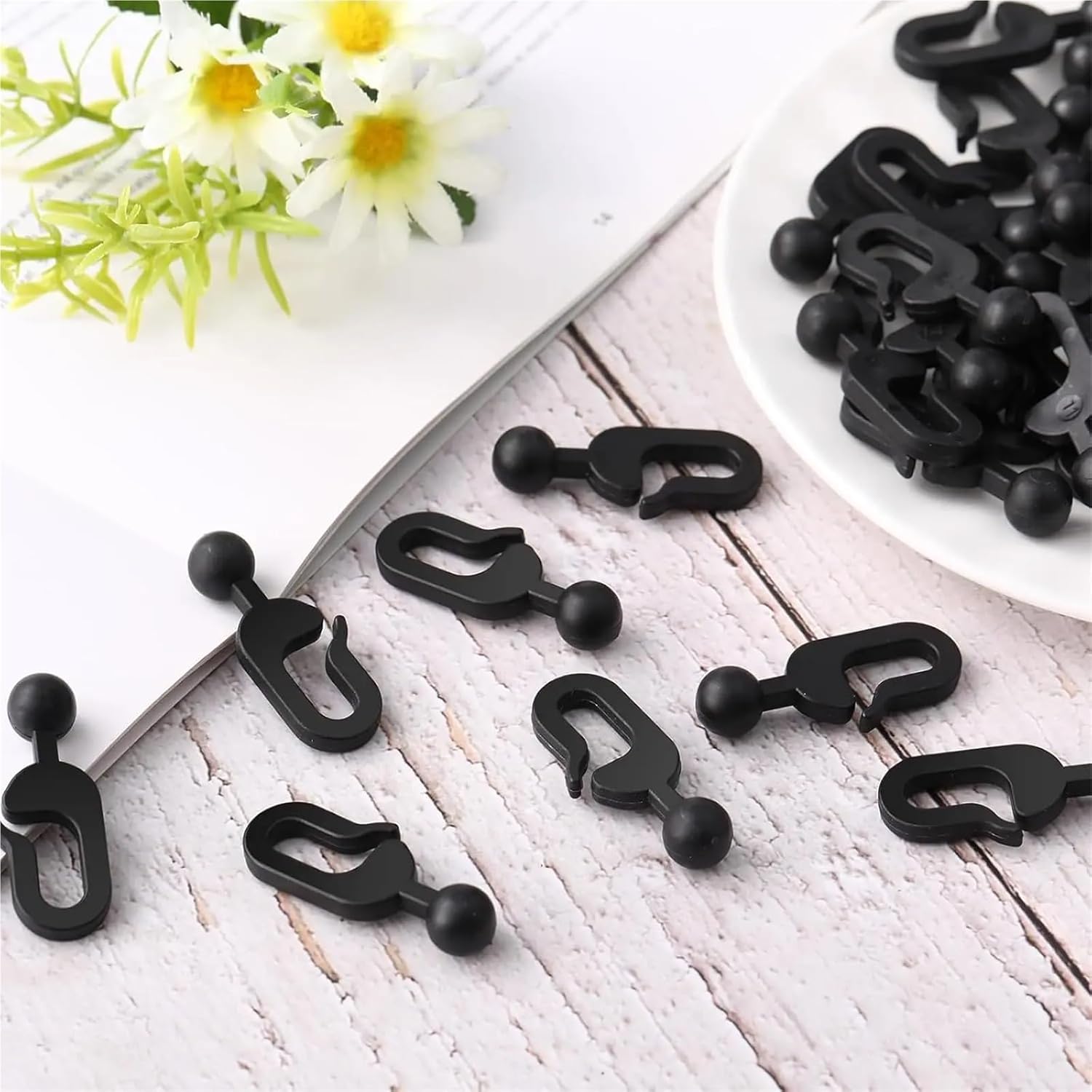Gazebo Curtain Hooks 100pcs Plastic Hooks for Gazebo Curtains and Mosquito Netting Black Curtain Track Accessories for Outdoor Hotel
