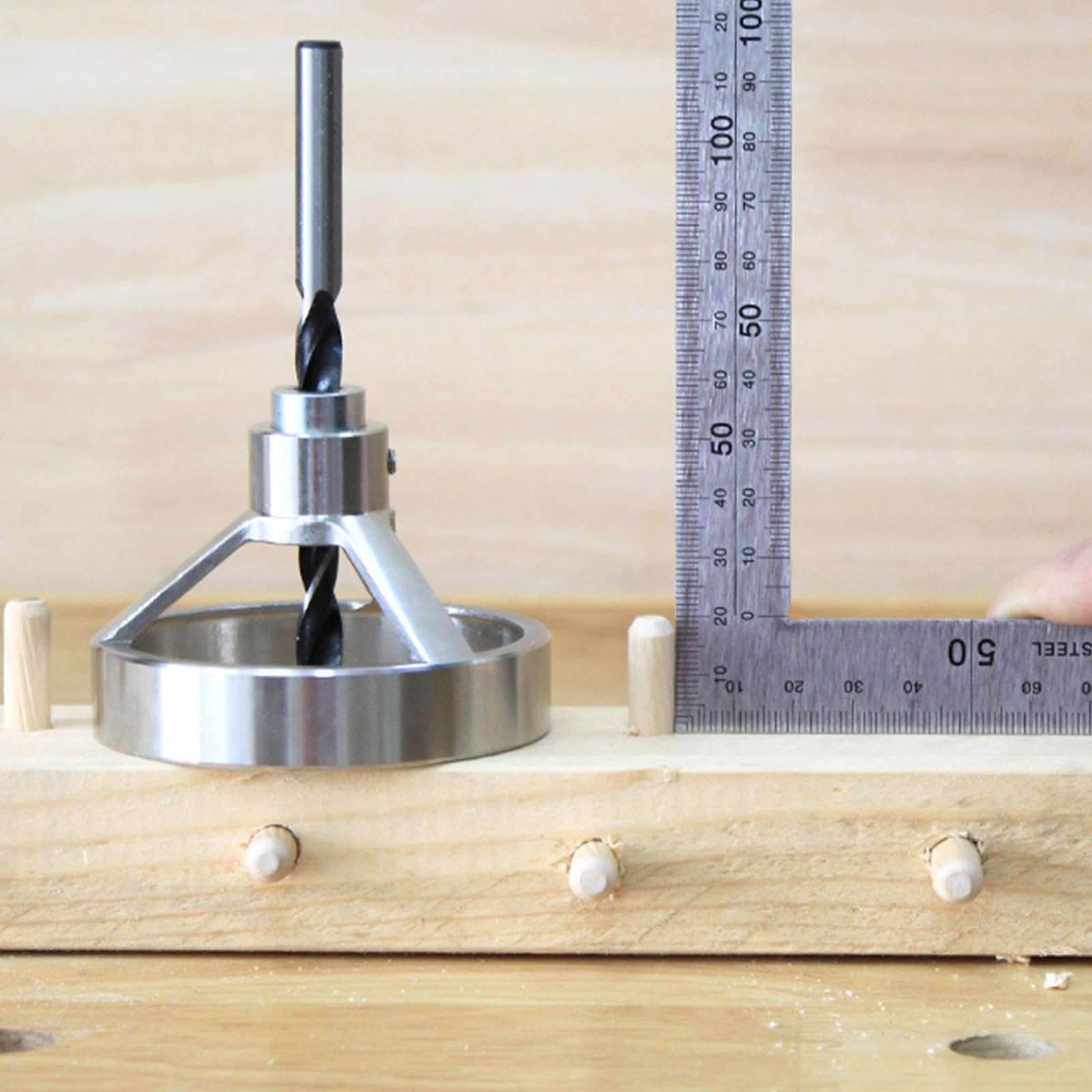 Werkzeug Bohrführung Set, Edelstahl-Komplettset mit Führungsbuchsen, Tiefenanschlag & Basis für Heimwerker und Tischler, silber, für Metall- und Holzbearbeitung (1)