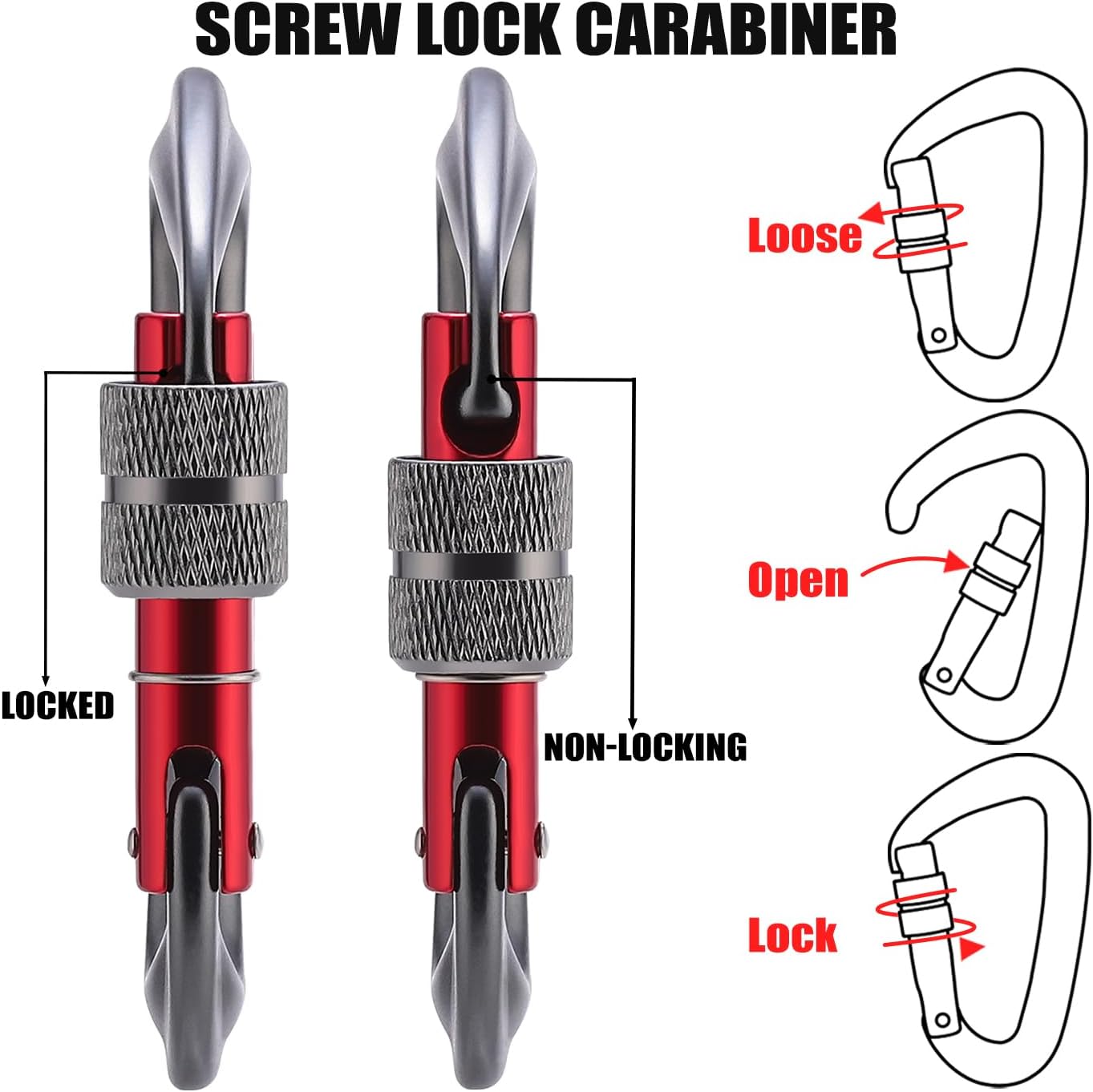 12kN Locking Carabiner Clips, Small Aluminium Carabiners Keychain, Heavy Duty Caribeaners for Camping, Hiking, Hammocks, Swings, Dog Leash, 2 Pcs - Image 3