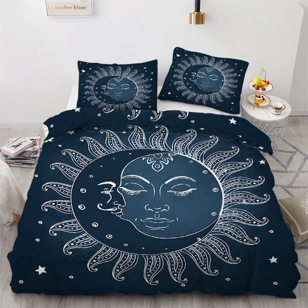 MARBRE 3D Sun And Moon Double Duvet Cover Set 200x200cm 3 piece Soft Microfiber Reversible Bedding Set Starry Sky Comforter Cover with Zipper Closure Quilt Cover with 2 Pillowcase 50x75cm（Image 17-5）
