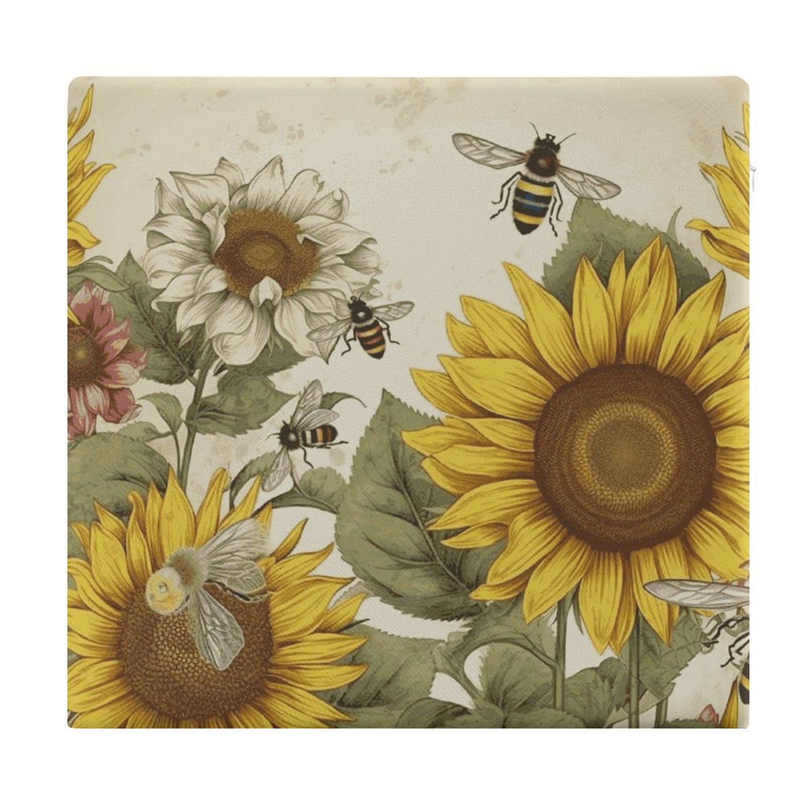 JTREHY Bees Sunflowers Daisy Rose Flowers Chair Cushions Non-Slip Bar Stool Cushions Ultra Soft Warm Memory Foam Meditation Cushion Removable Large Square Seat Cushions for Dining Chair 15x14In