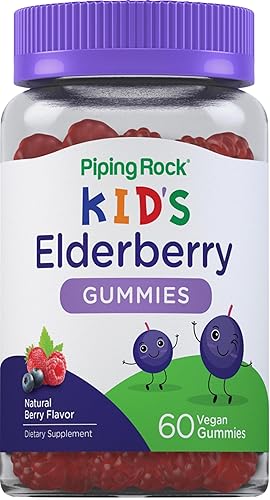Piping Rock Gomitas de saúco para niños, 60 unidades, con vitamina C y zinc, vitaminas con sabor a bayas, vegano, sin OMG, suplemento sin gluten