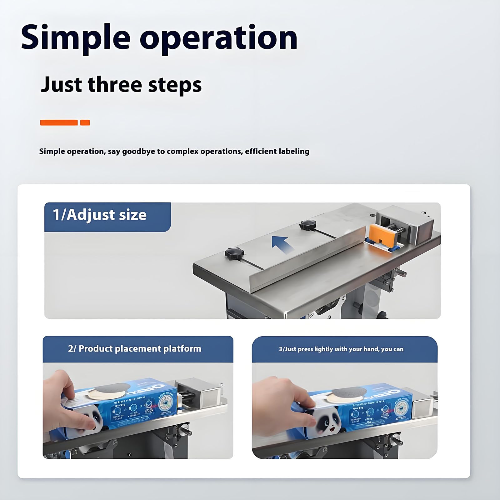 Etichettatrice semiautomatica ad angolo retto, applicatore di etichette angolari a 90 ° con controllo PLC, touch screen, precisione ± 0,5 mm, 15-30 pezzi/min per imballaggi cosmetici ed elettronici