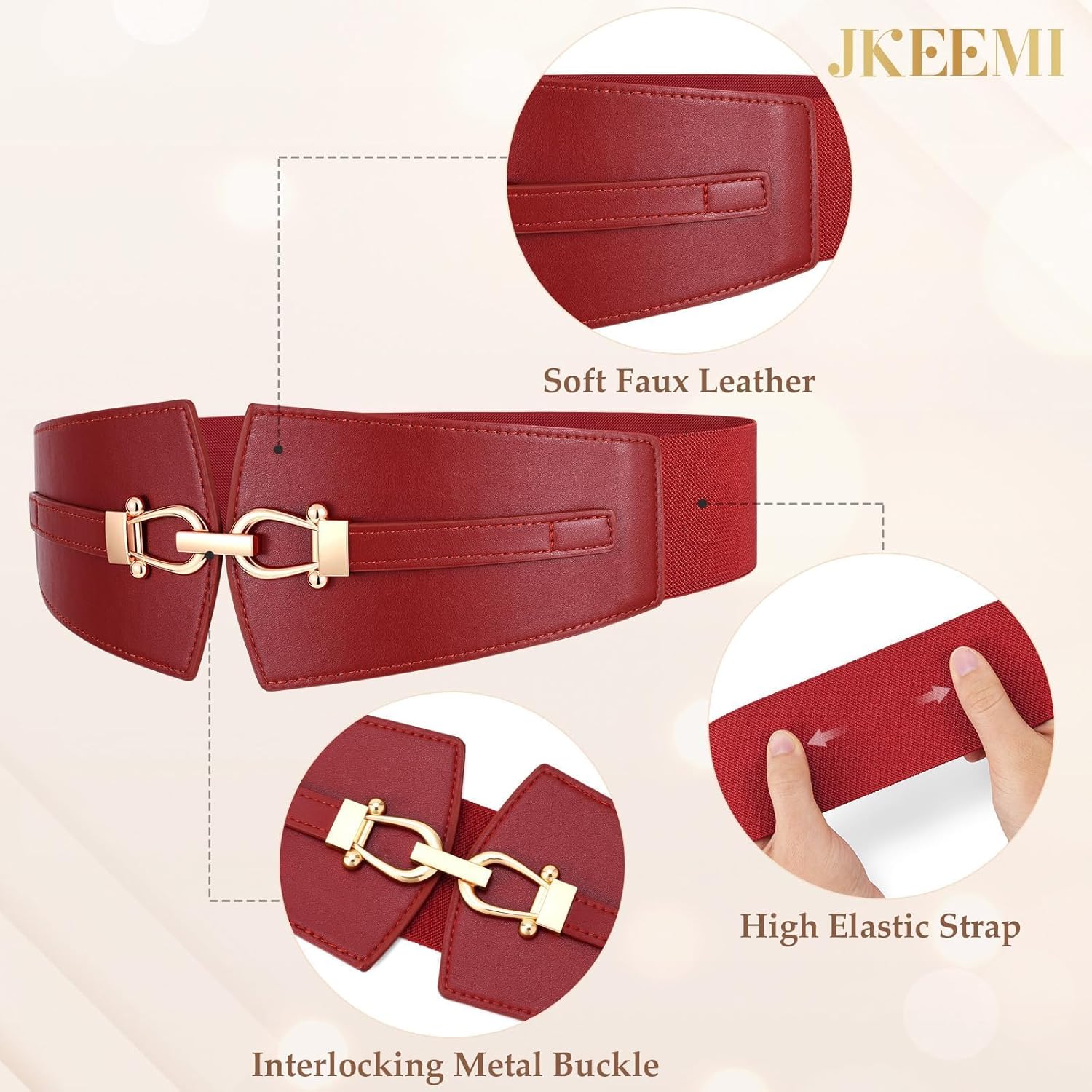 Wide Elastic Belts for Women Stretch Belt Gold Buckle Stretchy Waist Belts for Dresses Coats - Image 2