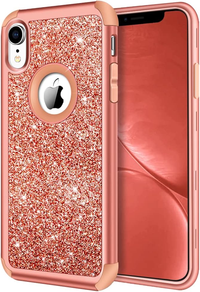 Hython Compatible with iPhone XR Case, Heavy Duty Full-Body Defender Protective Bling Glitter Sparkle Hard Shell Armor Hybrid Shockproof Silicone Rubber Bumper Cover for iPhone XR 6.1-Inch, Orange