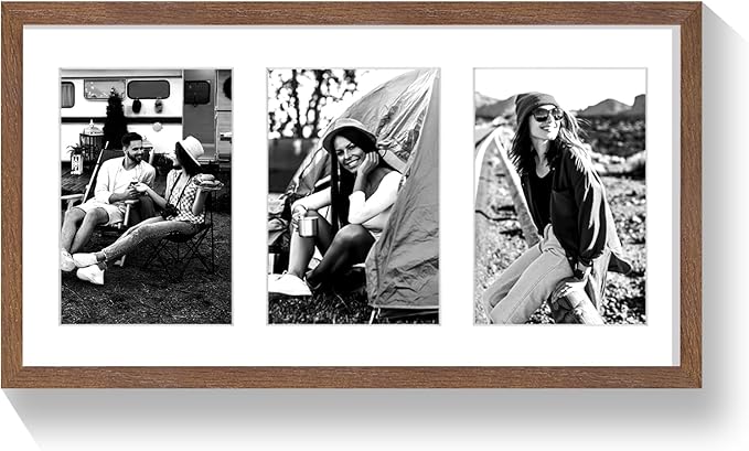 9x18 Oak Wood Picture Frame - 9x18 Photo Frame with Mat Display 3Pcs 5x7 Photos, 5x7 Picture Frame Wood, Natural Solid Wooden Picture Frames for Wall Art Photo and Prints(1 Pack, Walnut)