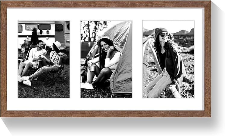 9x18 Oak Wood Picture Frame - 9x18 Photo Frame with Mat Display 3Pcs 5x7 Photos, 5x7 Picture Frame Wood, Natural Solid Wooden Picture Frames for Wall Art Photo and Prints(1 Pack, Walnut)