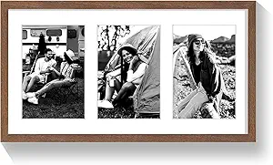 9x18 Oak Wood Picture Frame - 9x18 Photo Frame with Mat Display 3Pcs 5x7 Photos, 5x7 Picture Frame Wood, Natural Solid Wooden Picture Frames for Wall Art Photo and Prints(1 Pack, Walnut)