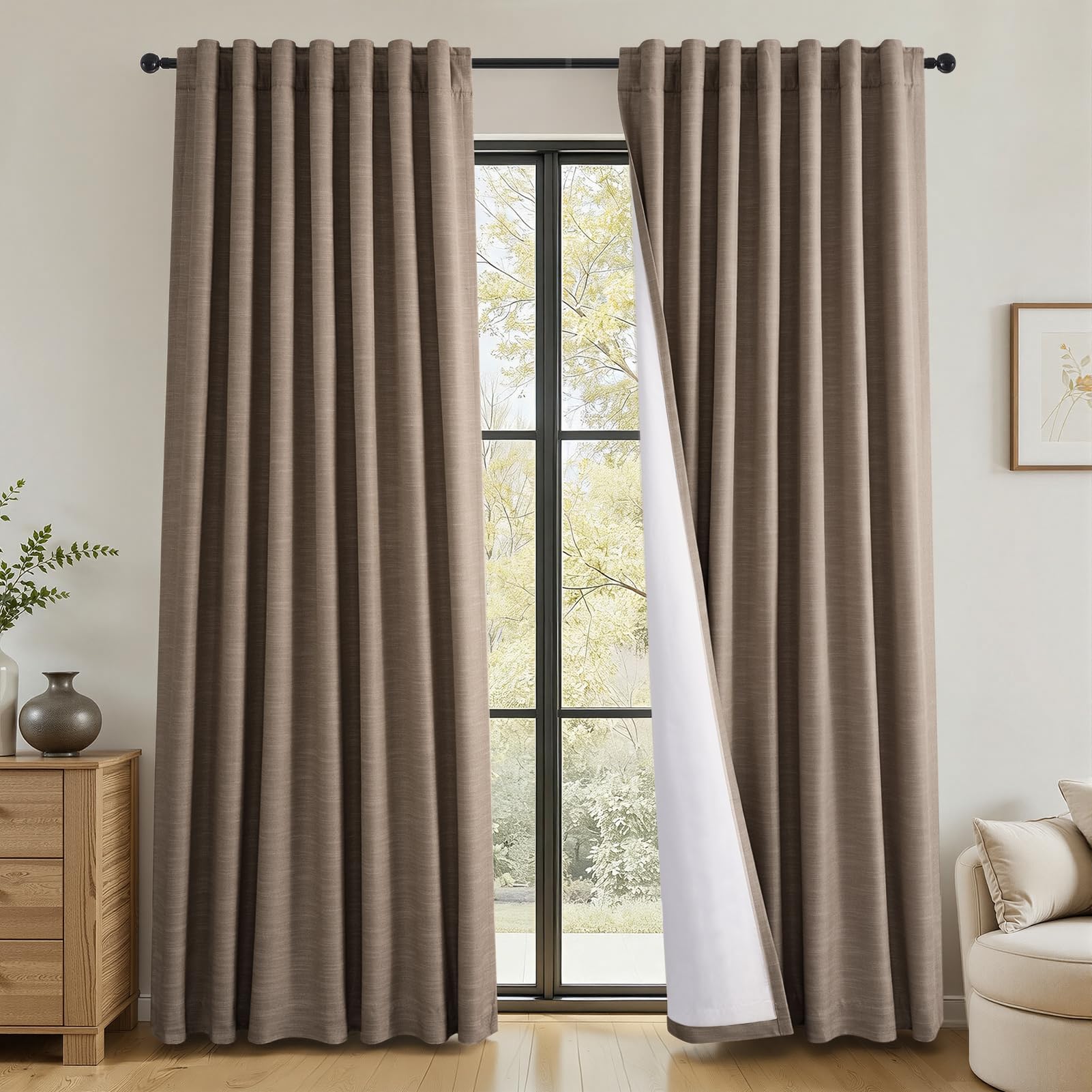 Topfinel Dark Flax Linen Curtains