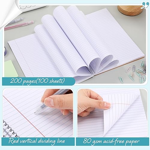 Miniatura 3 de Teling 12 cuadernos en espiral de 1 materia para el trabajo, con rayas universitarias de 8 x 10 12 pulgadas, 3 bolsillos divisores de agujeros,