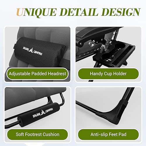 Miniatura 3 de Amopatio Silla de gran tamaño para exteriores de gravedad cero con cojín extraíble, silla reclinable de patio plegable de 33 pulgadas de ancho con