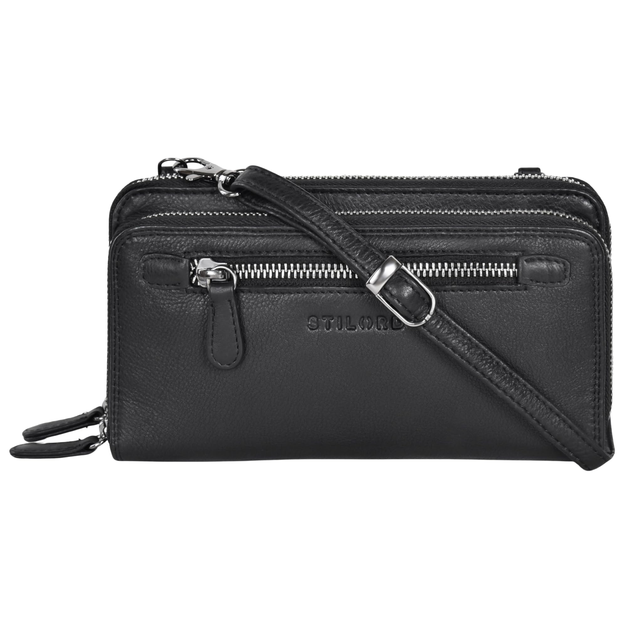 STILORD "Fara Handytasche mit Geldbörse zum Umhängen Damen Leder Umhängetasche Klein Echtleder Tasche und Geldbörse Retro Portemonnaie Frauen Farbe:schwarz