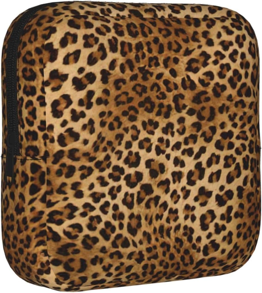 Cute Leopard Print Women Period Bag Sanitary Pouch Portable Pad Pouch Tampon Holder Small Zipper Pouch Storage Bag