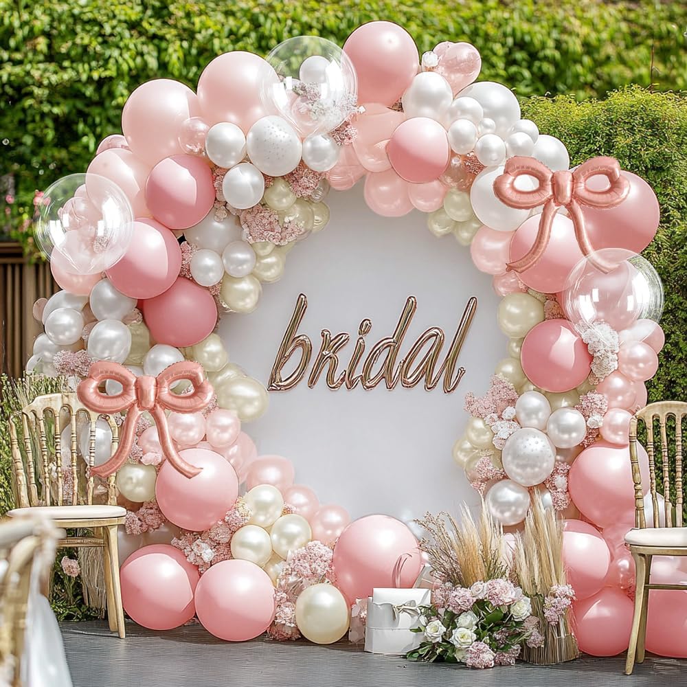 Pastel Pink White Garland Double Stuffed Mauve Rose Different Sizes 18In 12In 5In Baby Pink Pearl White Balloon Arch Kit For Baby Shower Gender Reveal Birthday Party Decorations Pastel Pink Whi