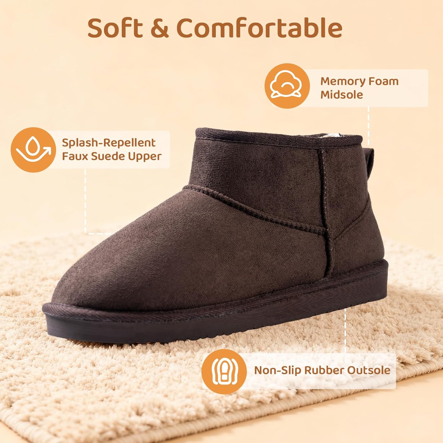 Mini Snow Boots for Women, Lightweight Ankle Snow Boots, Non-slip Suede Womens Boots for Outdoor Indoor - Image 4