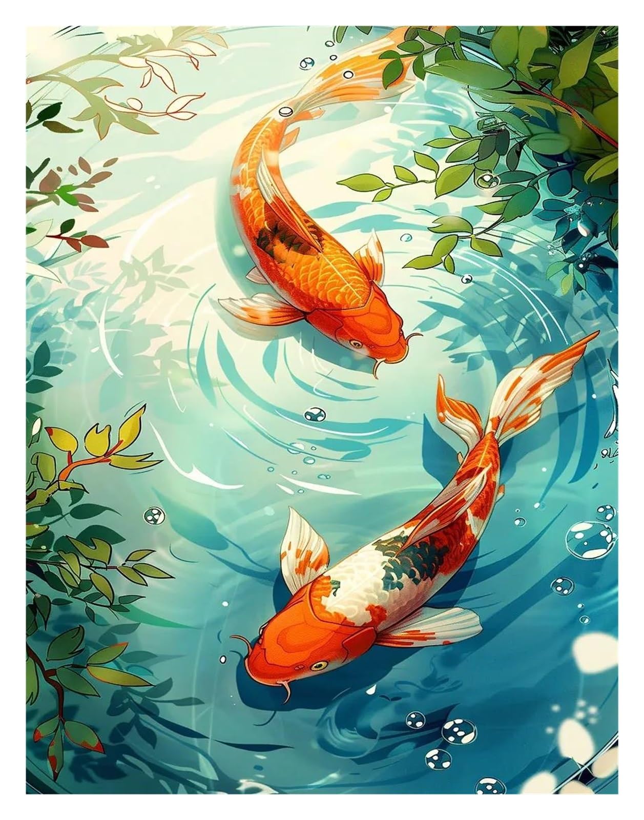 Tableau poissons koï dorés 50x70cm pour salon moderne