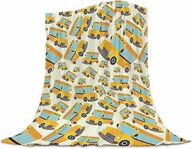 School Bus Soft Flannel Fleece Throw Blanket, Vehicle Illustrations Background Pattern for Kids, Cozy Plush for Indoor and Outdoor Use Lightweight Blanket 60"x80"