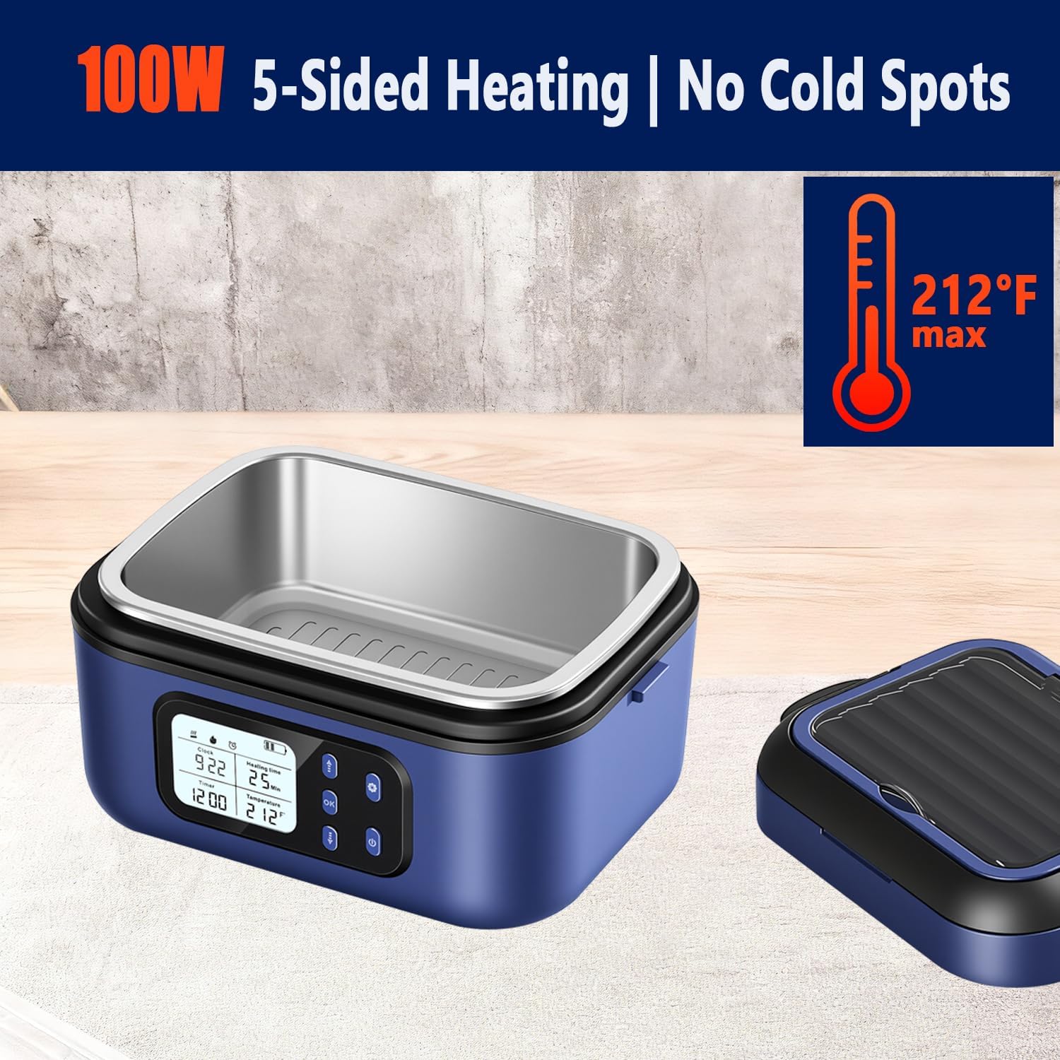 XL Cordless Electric Heated Lunch Box for Adults, Battery-Powered,2 x 6.3-Cup Capacity, Rechargeable Portable Self-Heating Food Warmer for Work Travel Car - Image 4