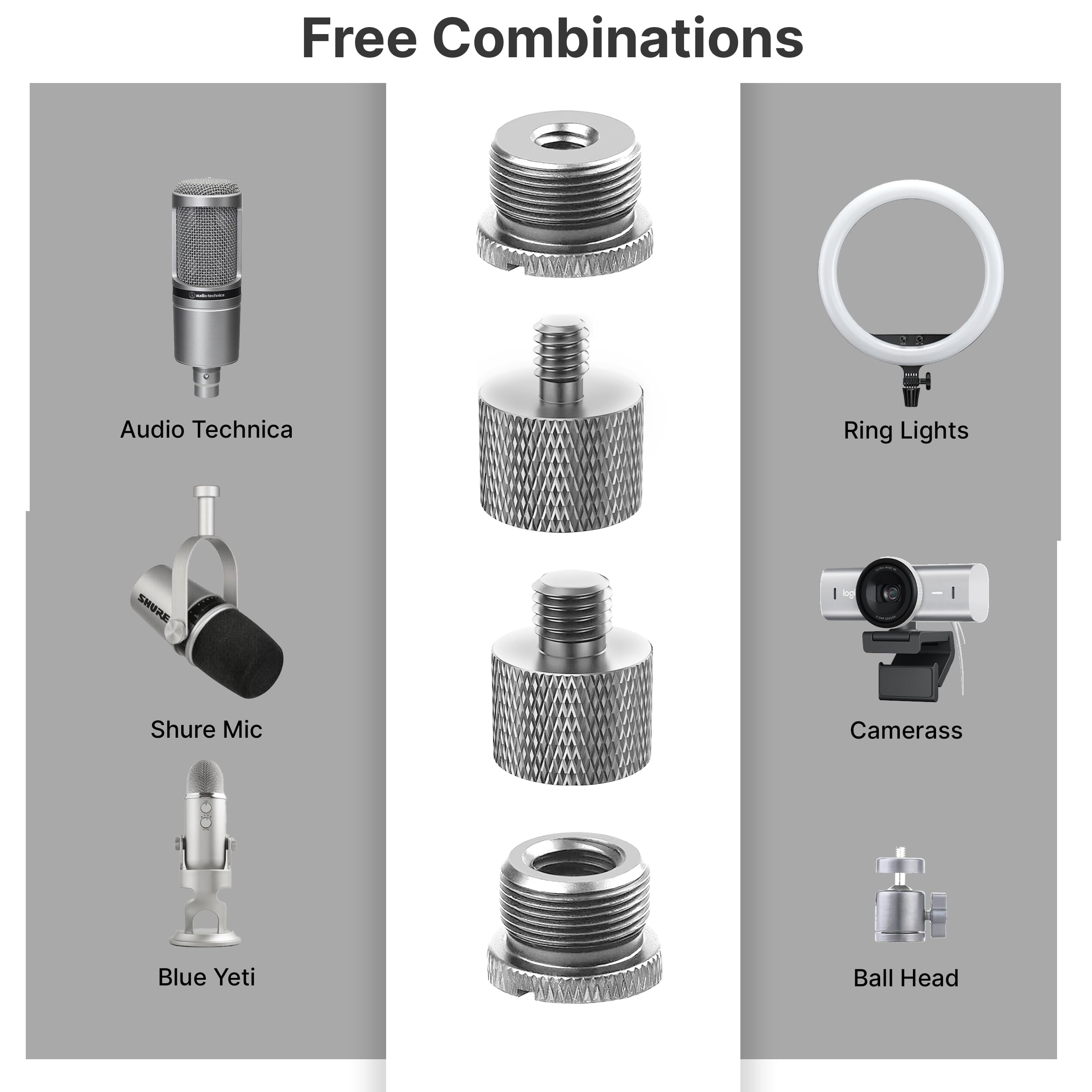 Snapklik.com : Mic Stand Adapter Set 8 Pieces Metal Microphone Stand ...