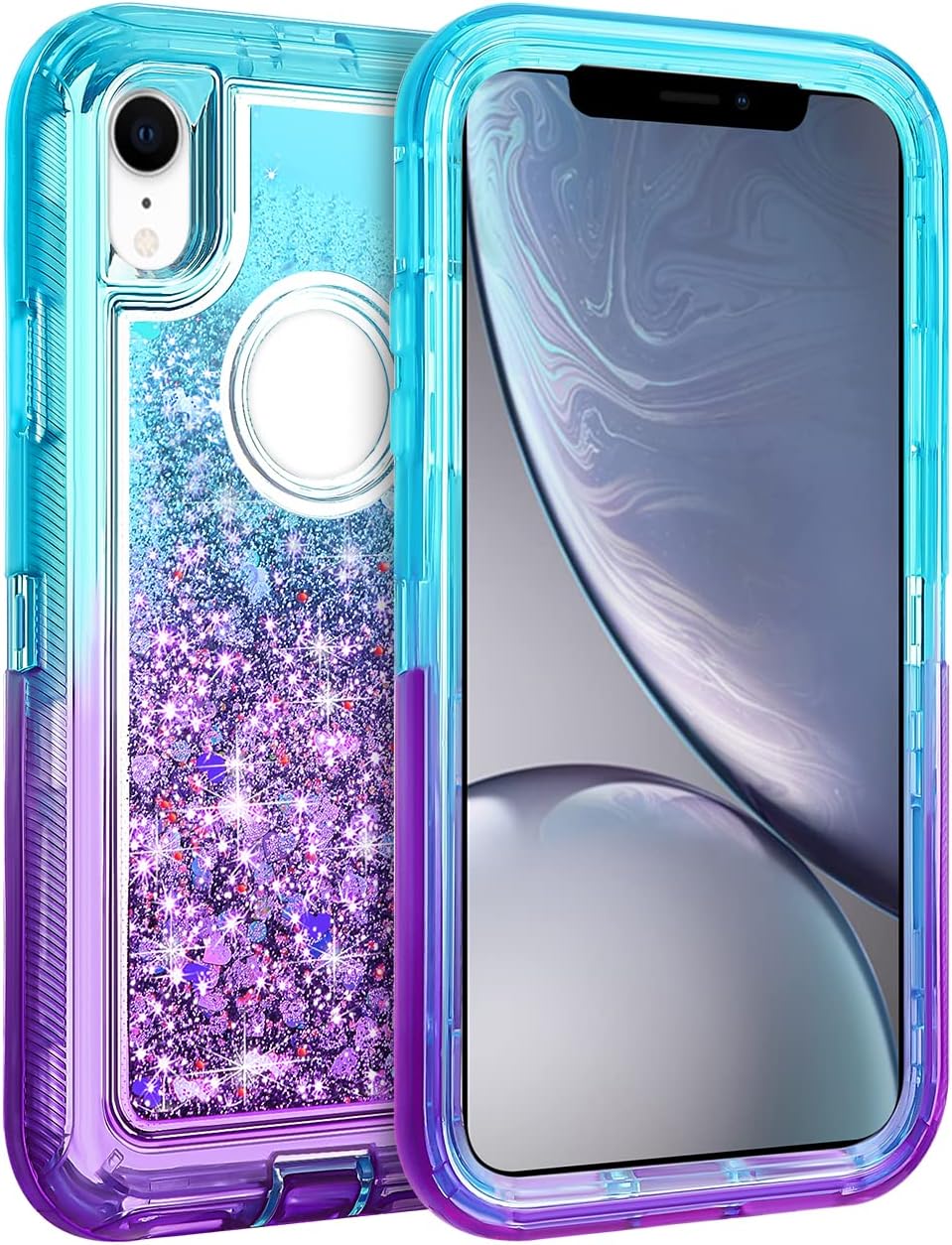 Coolden Case for iPhone XR Cases Protective Glitter Case for Women Girls Cute Bling Sparkle Heavy Duty Hard Shell Shockproof TPU Case for iPhone XR 10R, Aqua Purple