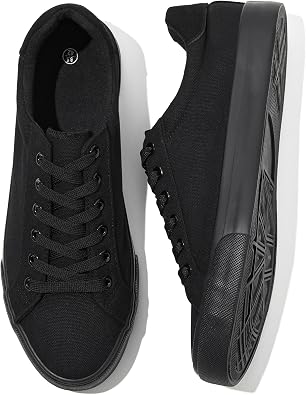 Rominz Mens White Canvas Shoes Fashion Low Top Canvas Sneakers Casual Tennis Shoes Lace-Up Walking Shoes for Men