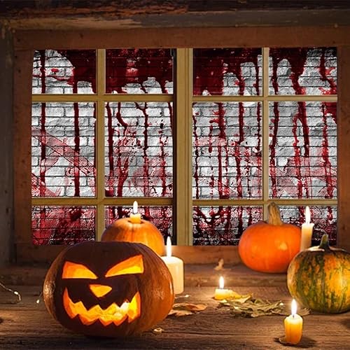 Miniatura 3 de Telón de fondo de pared de ladrillo sangriento de 7 x 5 pies, para Halloween, diseño de salpicaduras de color rojo aterrador, fondo de sangre de